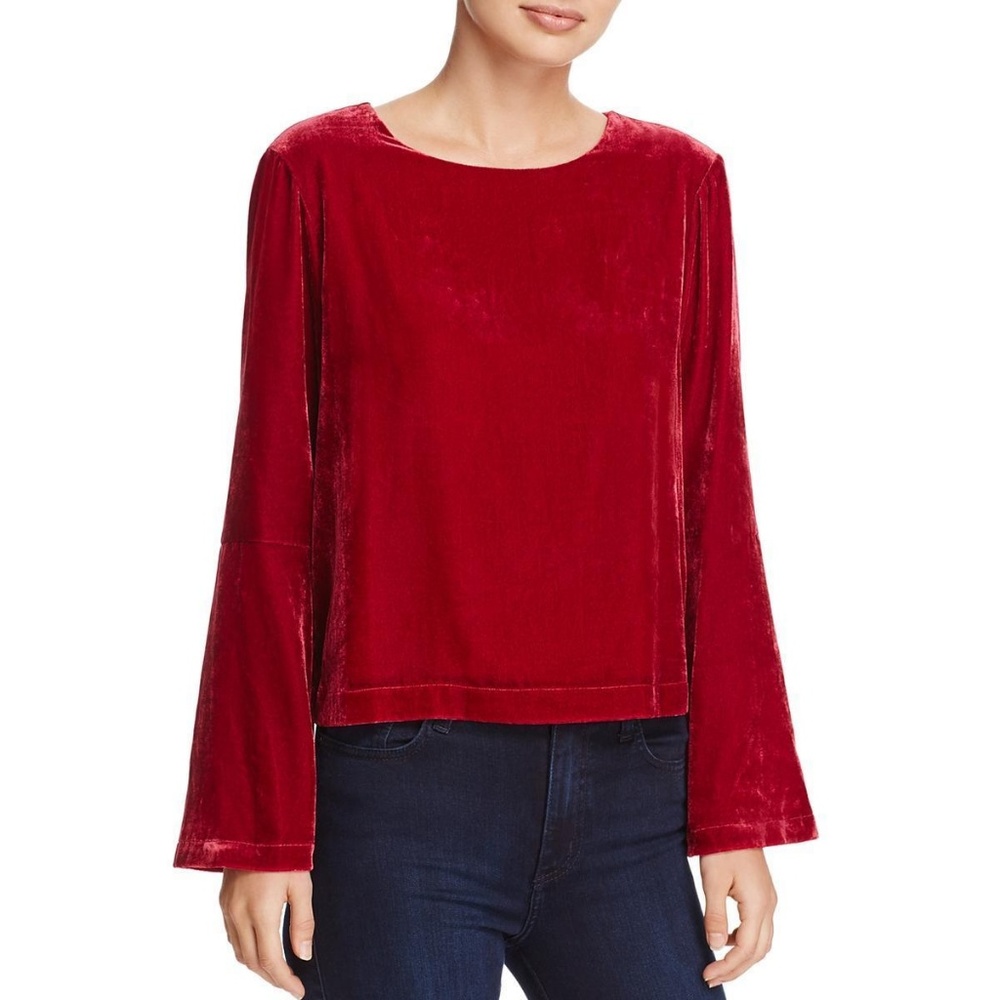 Beltaine Velvet Bell Sleeve Lined Blouse Top Red